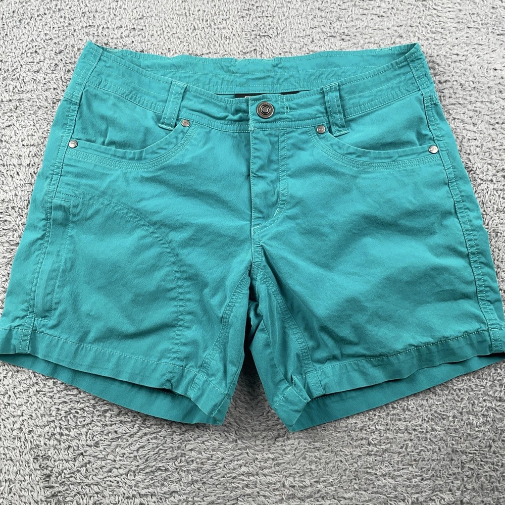 Kuhl Shorts Womens 4 Teal Hiking Outdoor Stretch Zip Pocket Cotton Nylon Casual